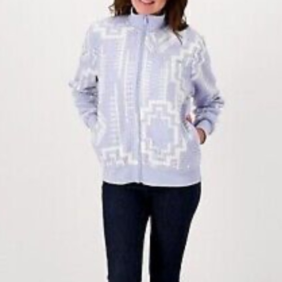 BLUE Susan Graver Women's Top Sweater Sz S Weekend Printed Polar Fleece Blue - Picture 2 of 10